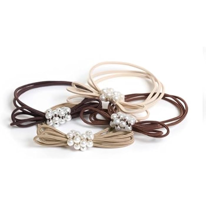 2Pcs/Set Women Hair Tie Accessories Pearl Bow Elastic Hair Bands Flower Headdress Rubber Band Cute Scrunchies Hair Bands For Girls (Mocka) - Image 5